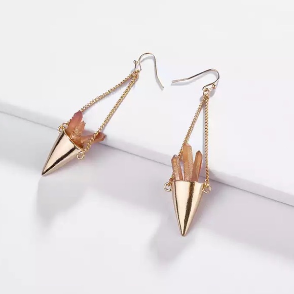 Boho Gold Quartz Natural Stone Drop Earrings - Picture 1 of 2